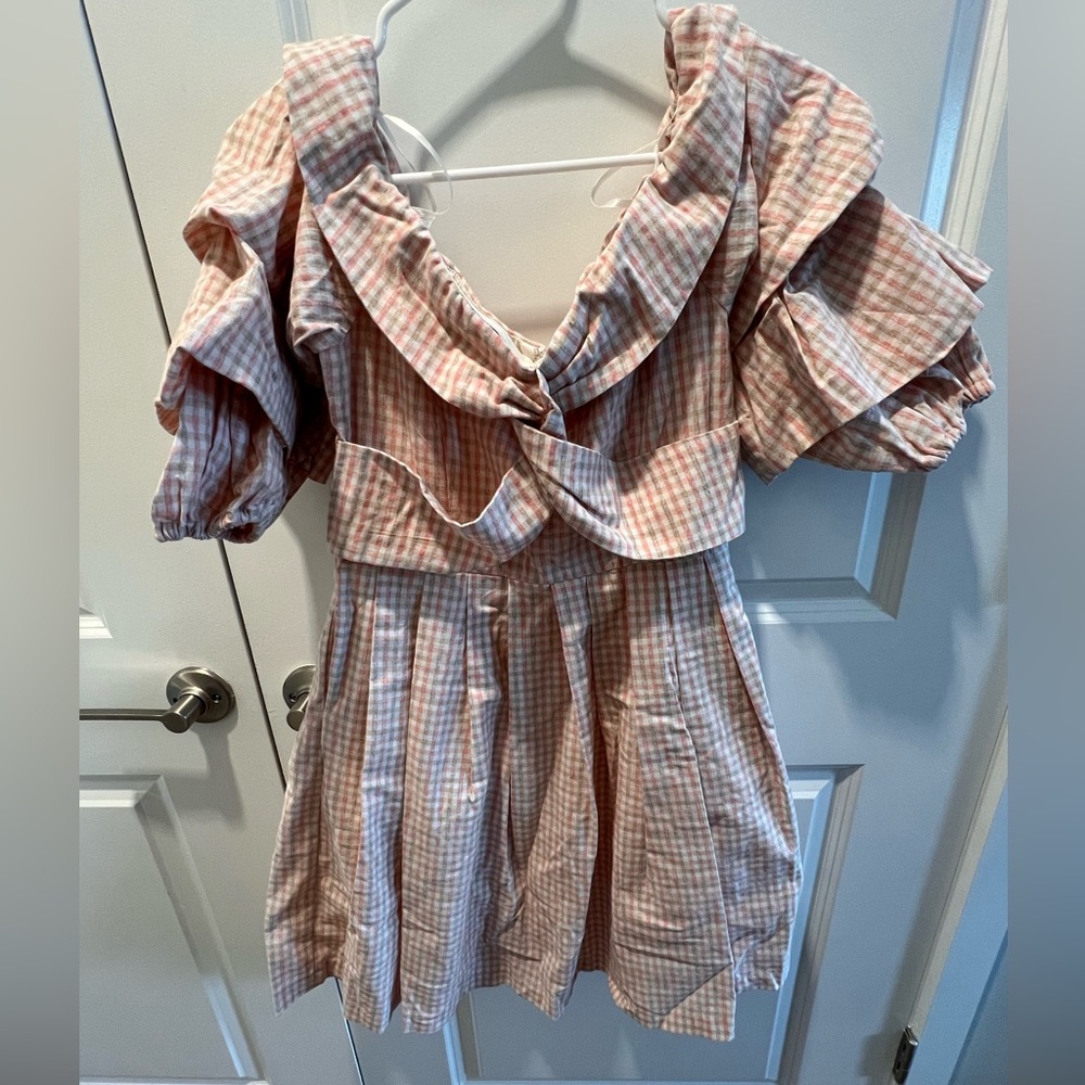 J.O.A. Pink and Cream Checkered Dress